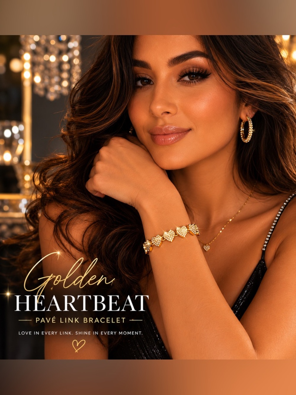 Unisex Golden Heartbeat Pavé Link Bracelet